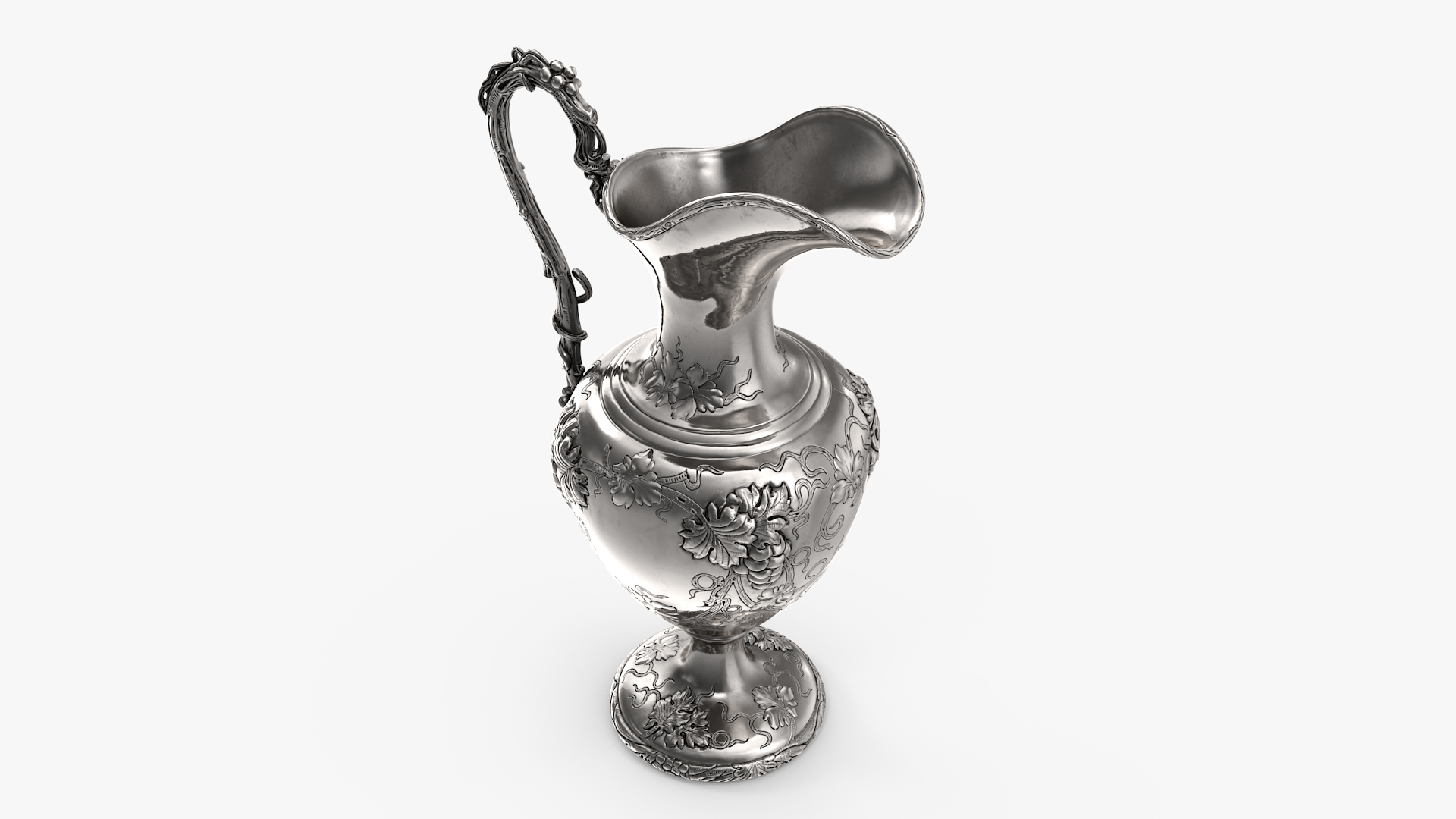 3D Silver Pitcher in Grape Pattern