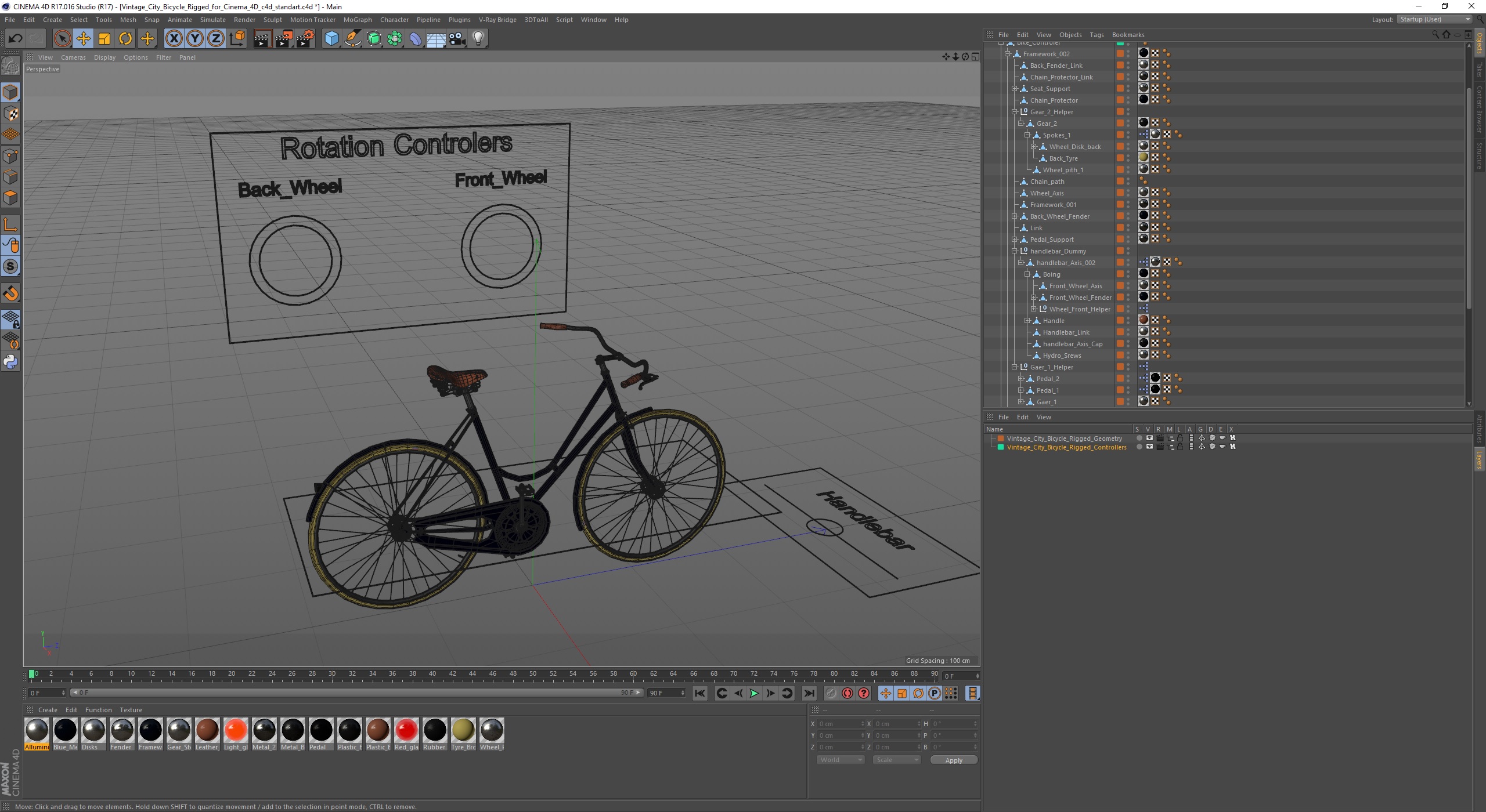 3D Vintage City Bicycle Rigged for Cinema 4D