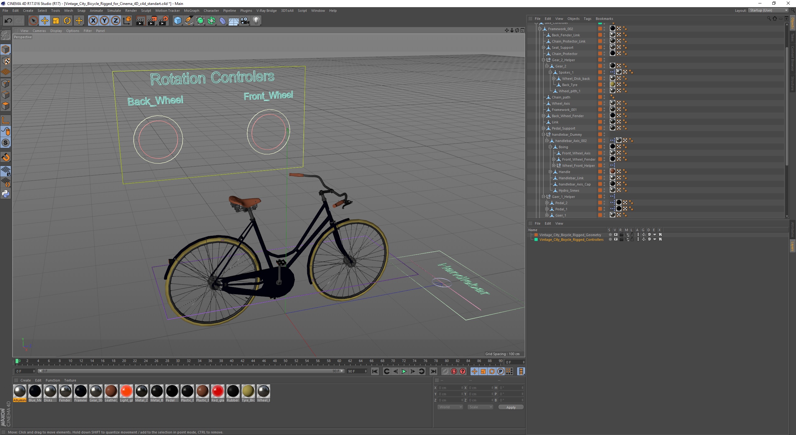 3D Vintage City Bicycle Rigged for Cinema 4D