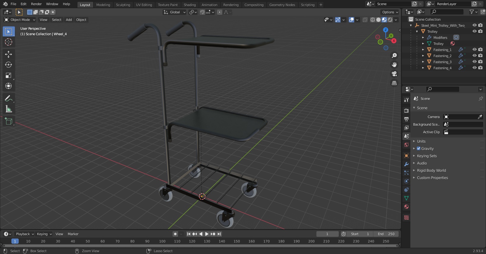 3D model Steel Mini Trolley With Two Shelves