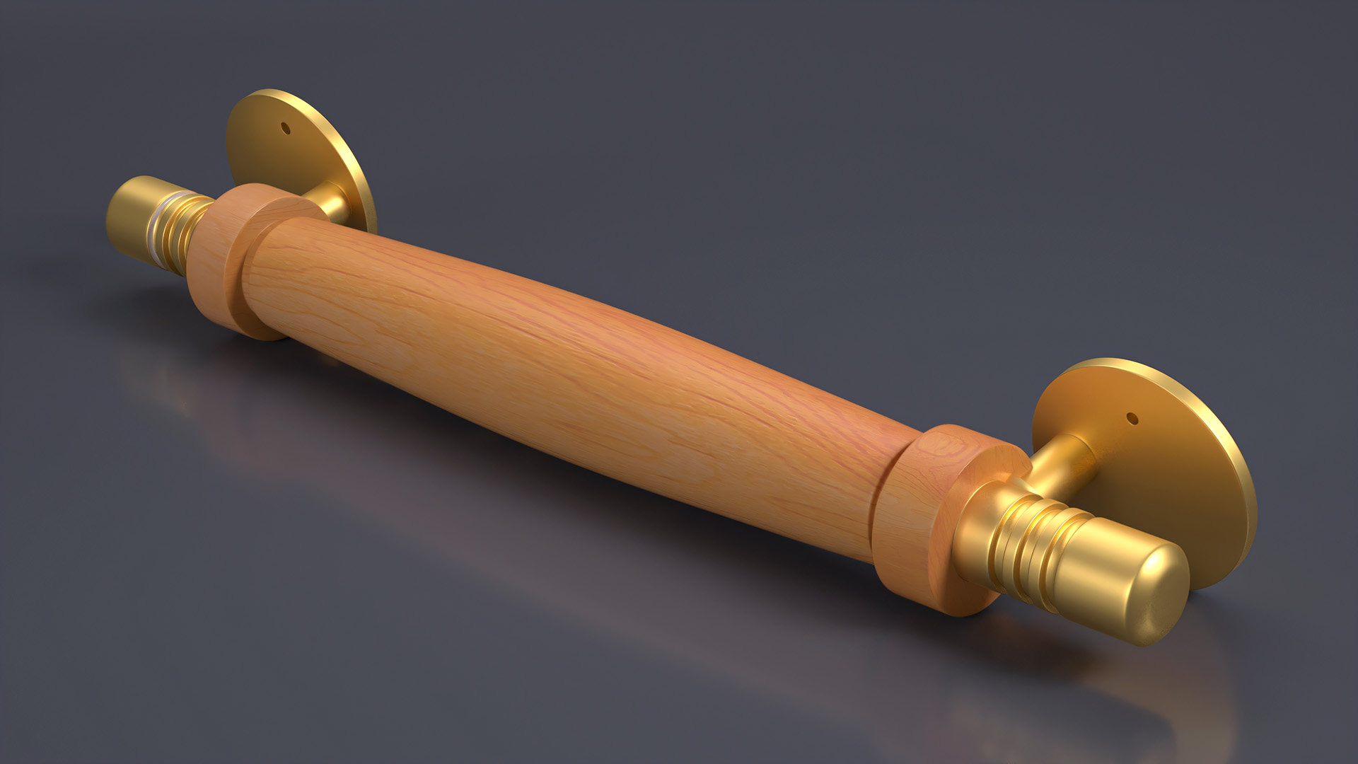 3D model Door Gold Handle with Wooden Oval Insert
