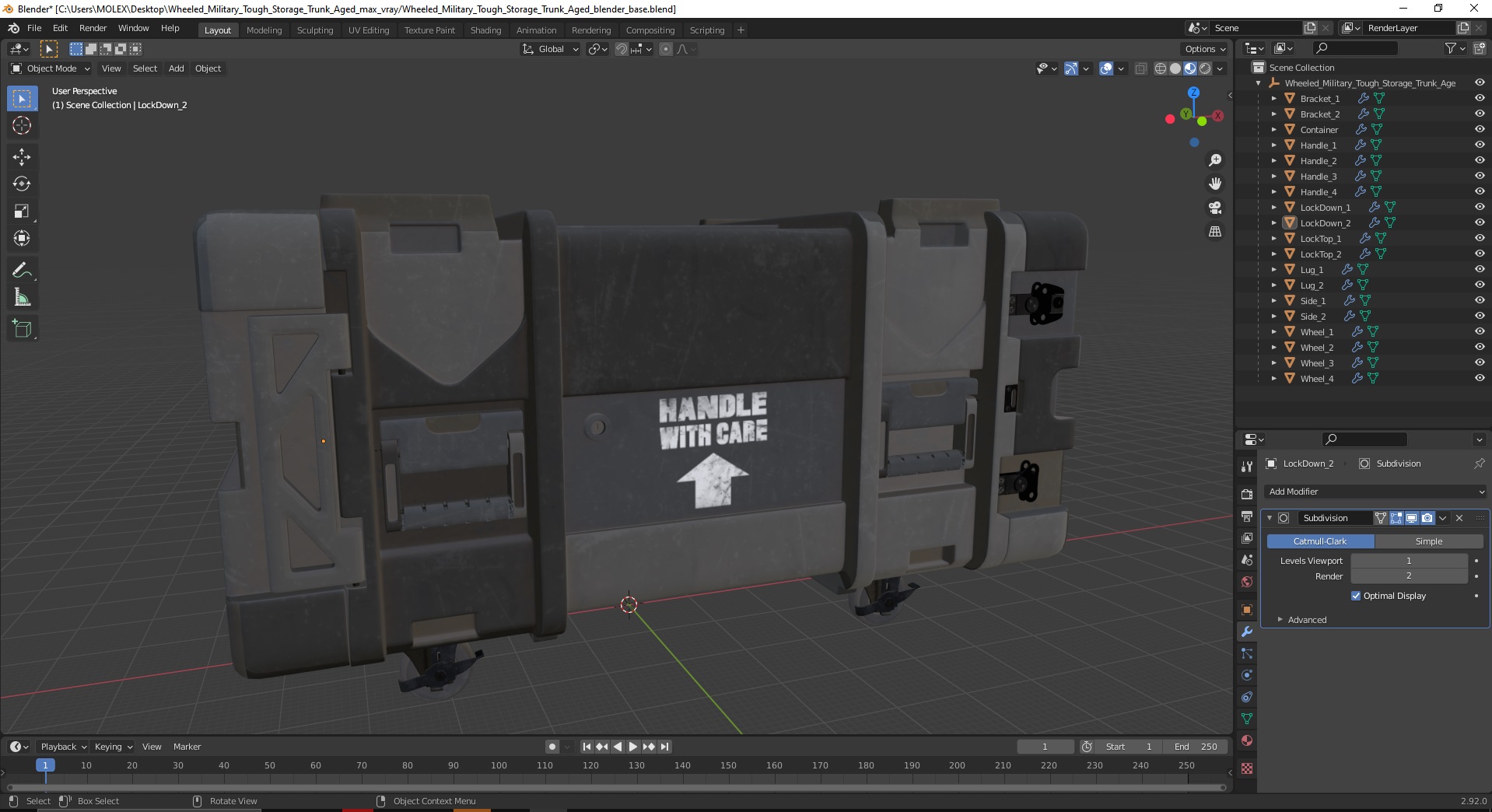3D Wheeled Military Tough Storage Trunk Aged