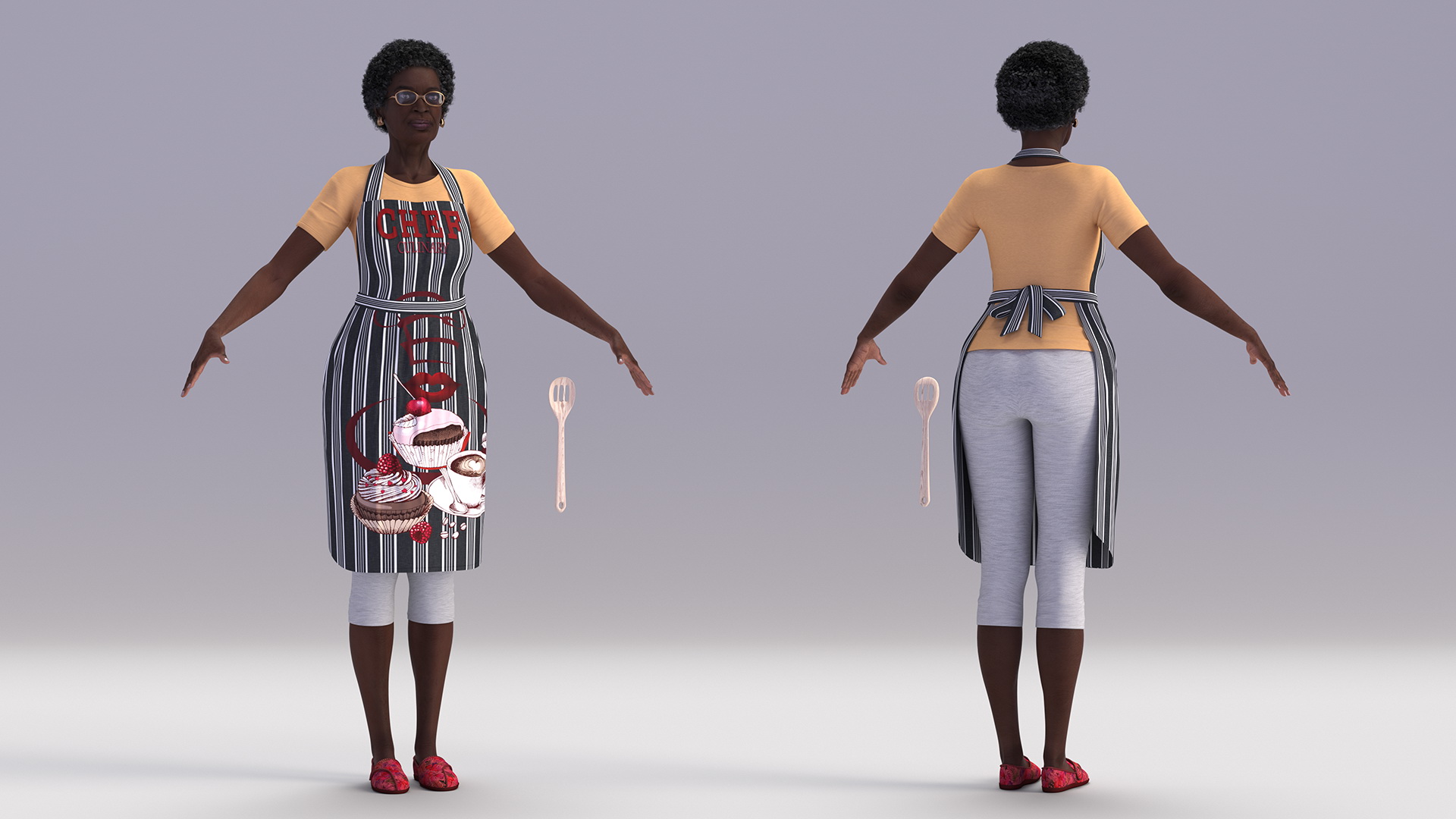 3D model Kitchen Style Black Elderly Woman A-Pose