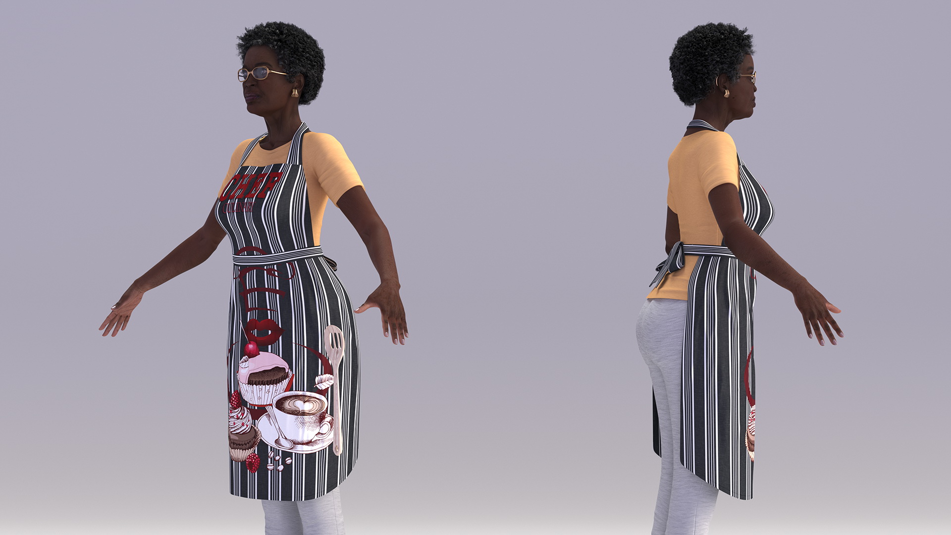 3D model Kitchen Style Black Elderly Woman A-Pose