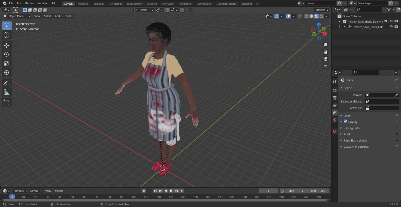 3D model Kitchen Style Black Elderly Woman A-Pose