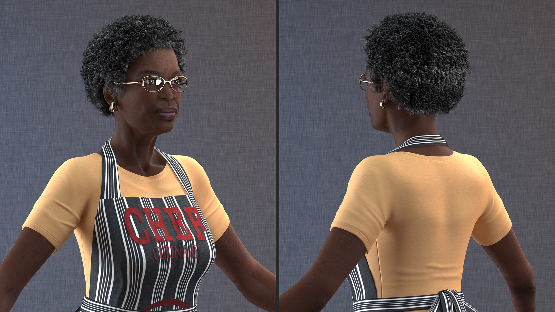 3D model Kitchen Style Black Elderly Woman A-Pose