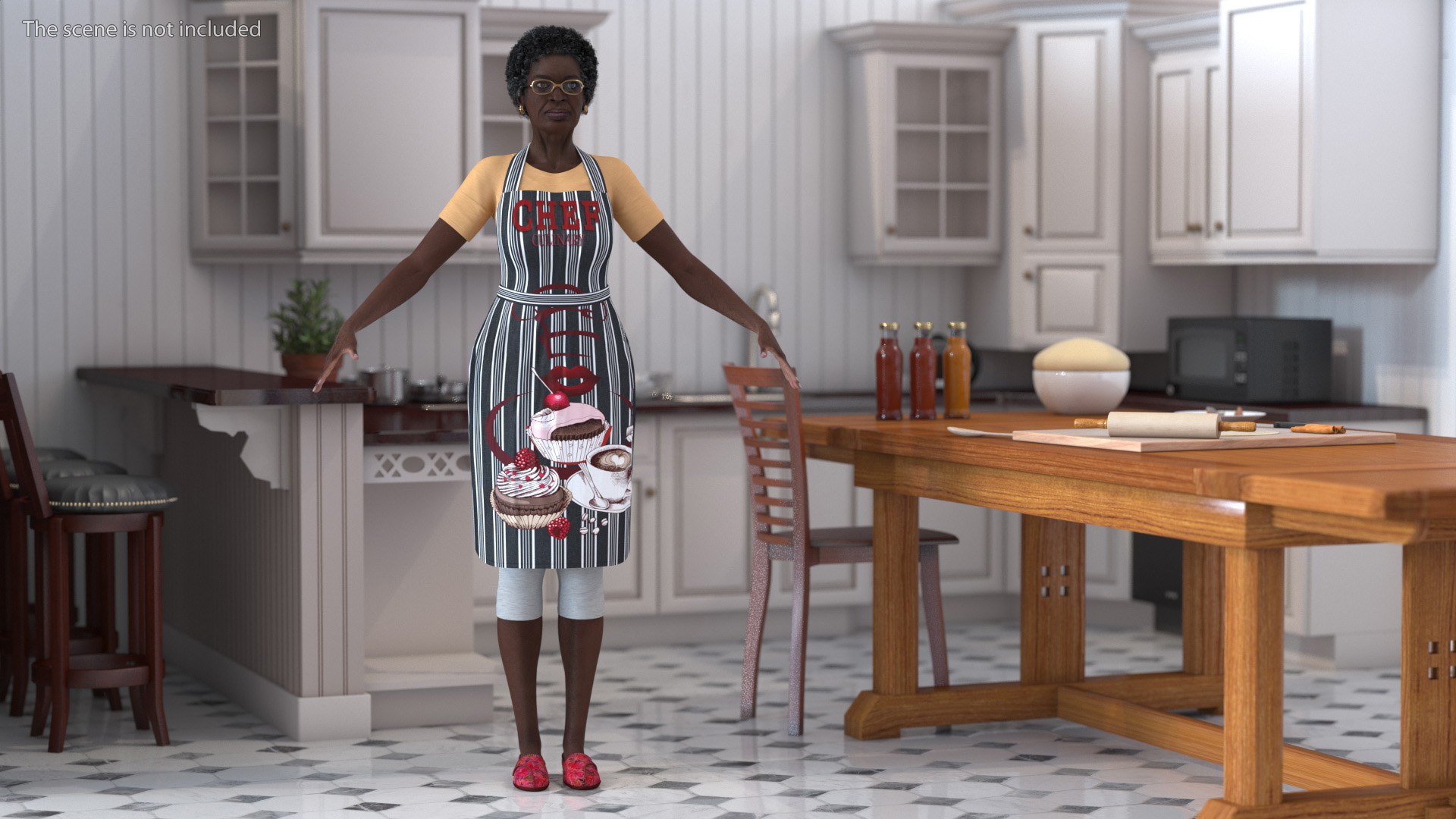 3D model Kitchen Style Black Elderly Woman A-Pose
