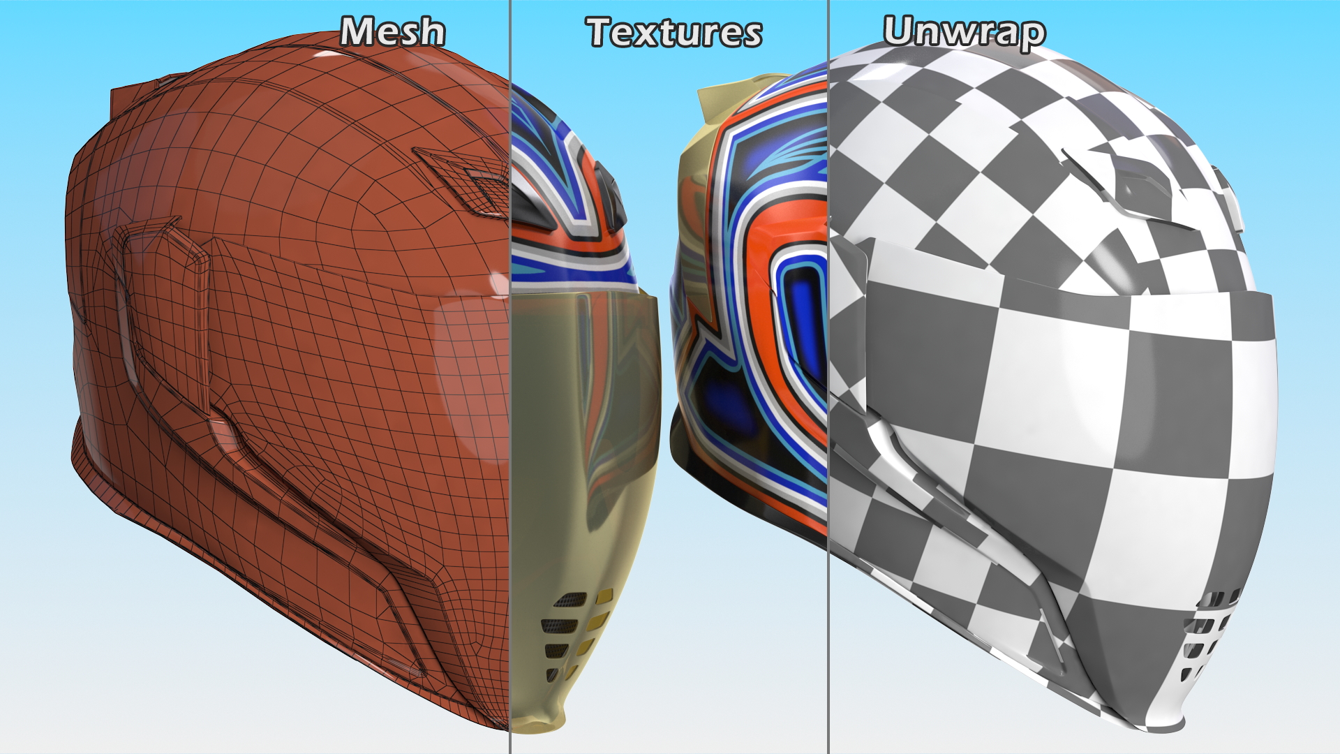 3D Motorcycle Full Face Helmet Colorful