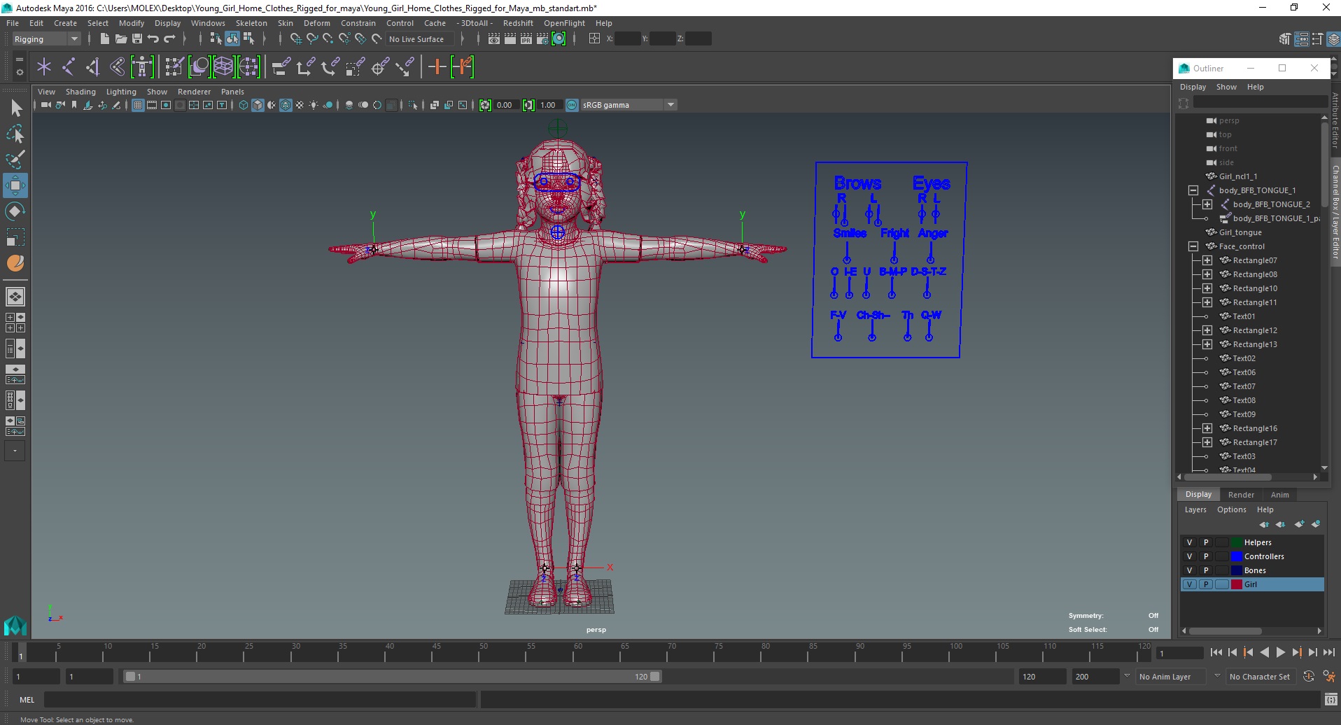 Young Girl Home Clothes Rigged for Maya 3D model