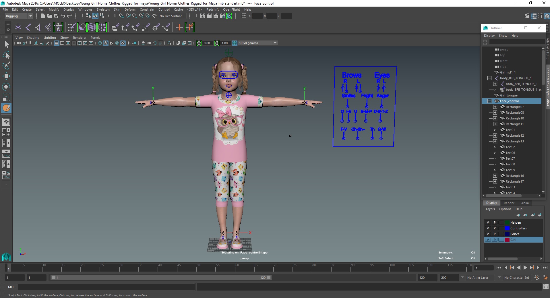 Young Girl Home Clothes Rigged for Maya 3D model