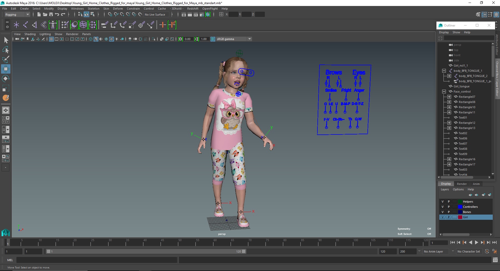 Young Girl Home Clothes Rigged for Maya 3D model