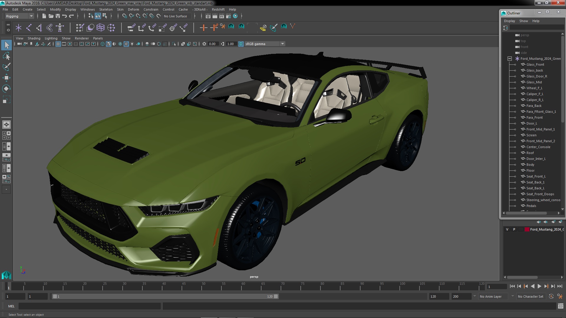 3D Ford Mustang 2024 Green model
