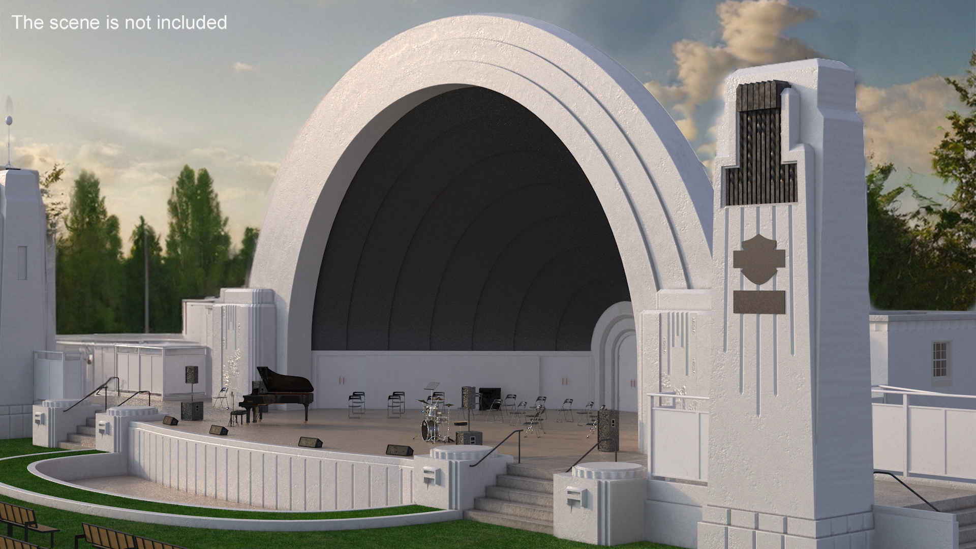 3D Park Band Shell and Seating with Fur