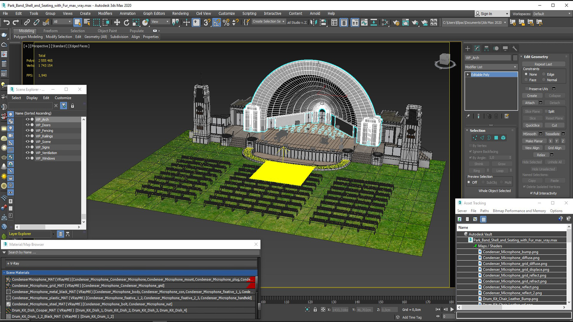 3D Park Band Shell and Seating with Fur