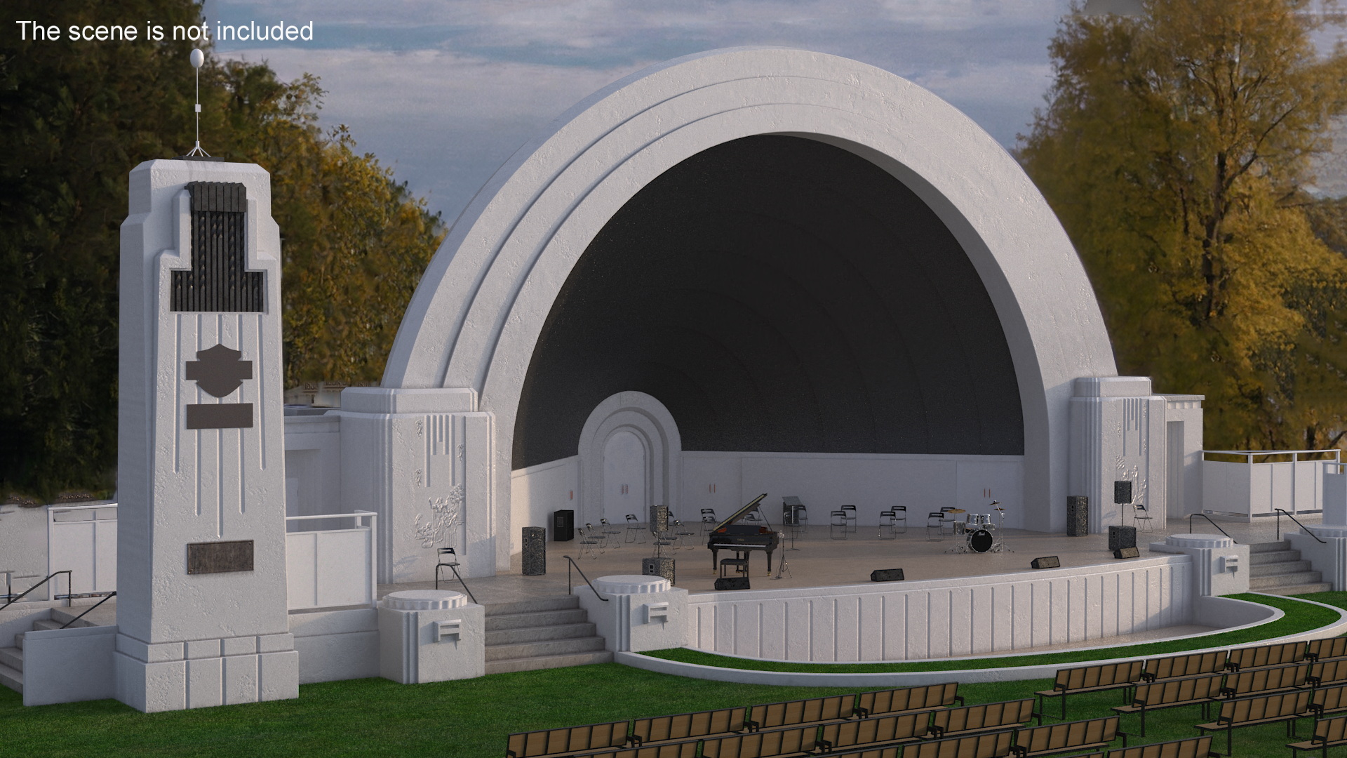 3D Park Band Shell and Seating with Fur
