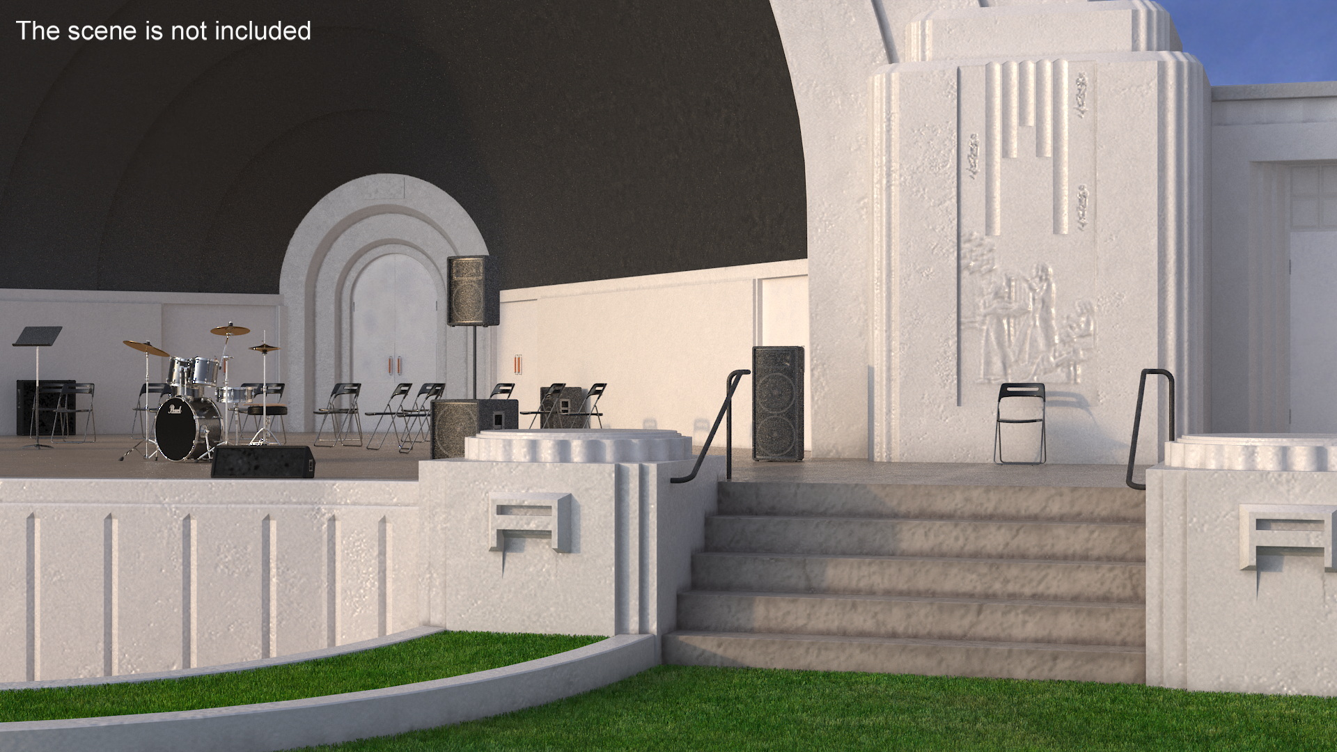 3D Park Band Shell and Seating with Fur