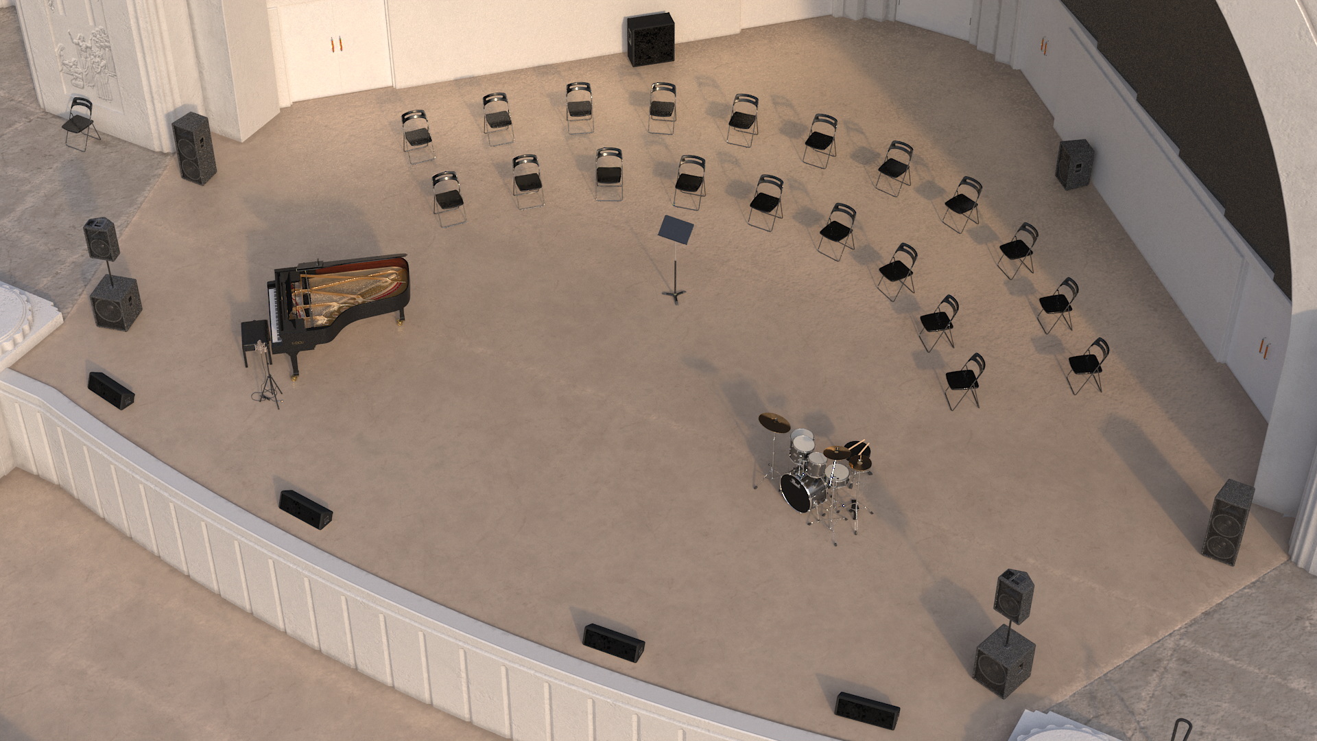 3D Park Band Shell and Seating with Fur