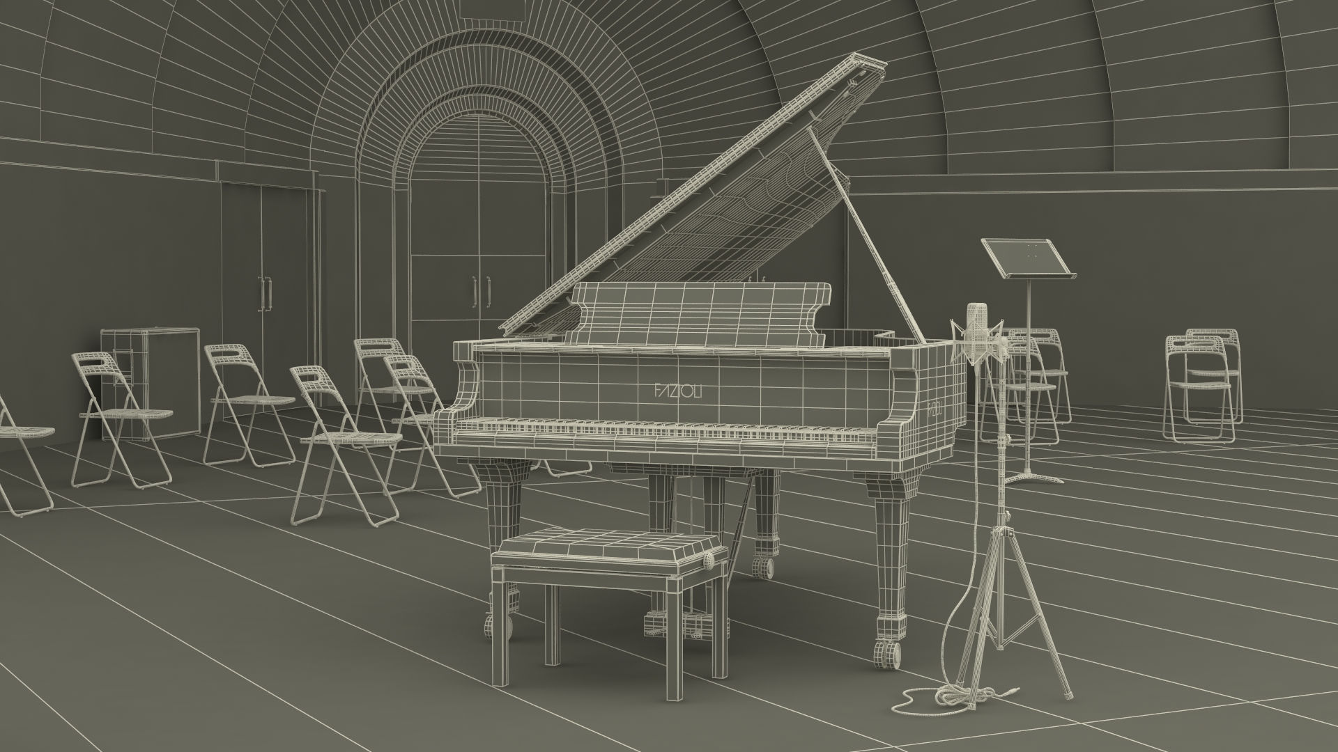 3D Park Band Shell and Seating with Fur