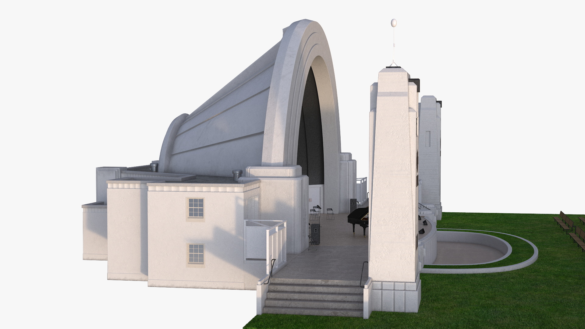 3D Park Band Shell and Seating with Fur