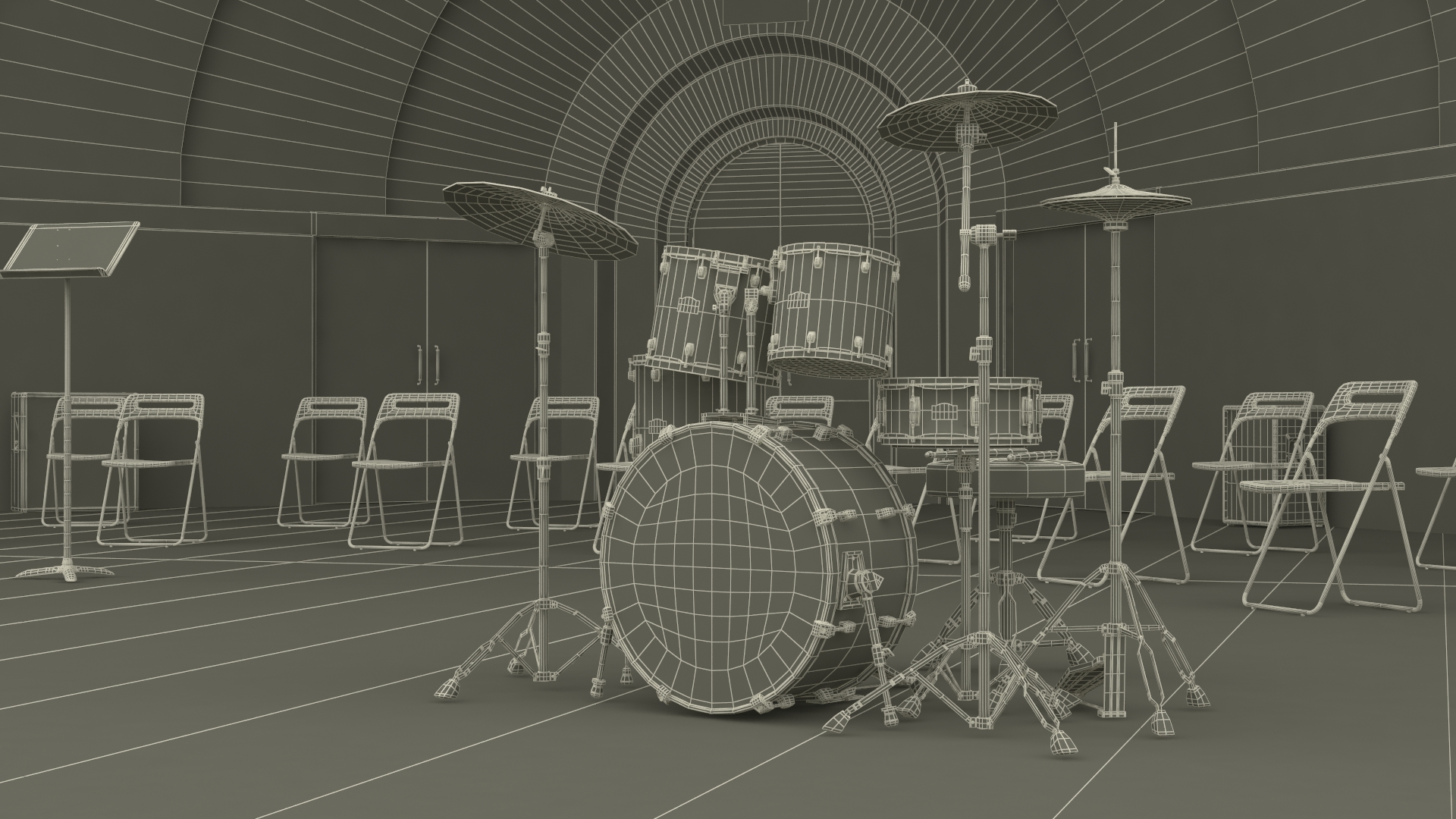 3D Park Band Shell and Seating with Fur