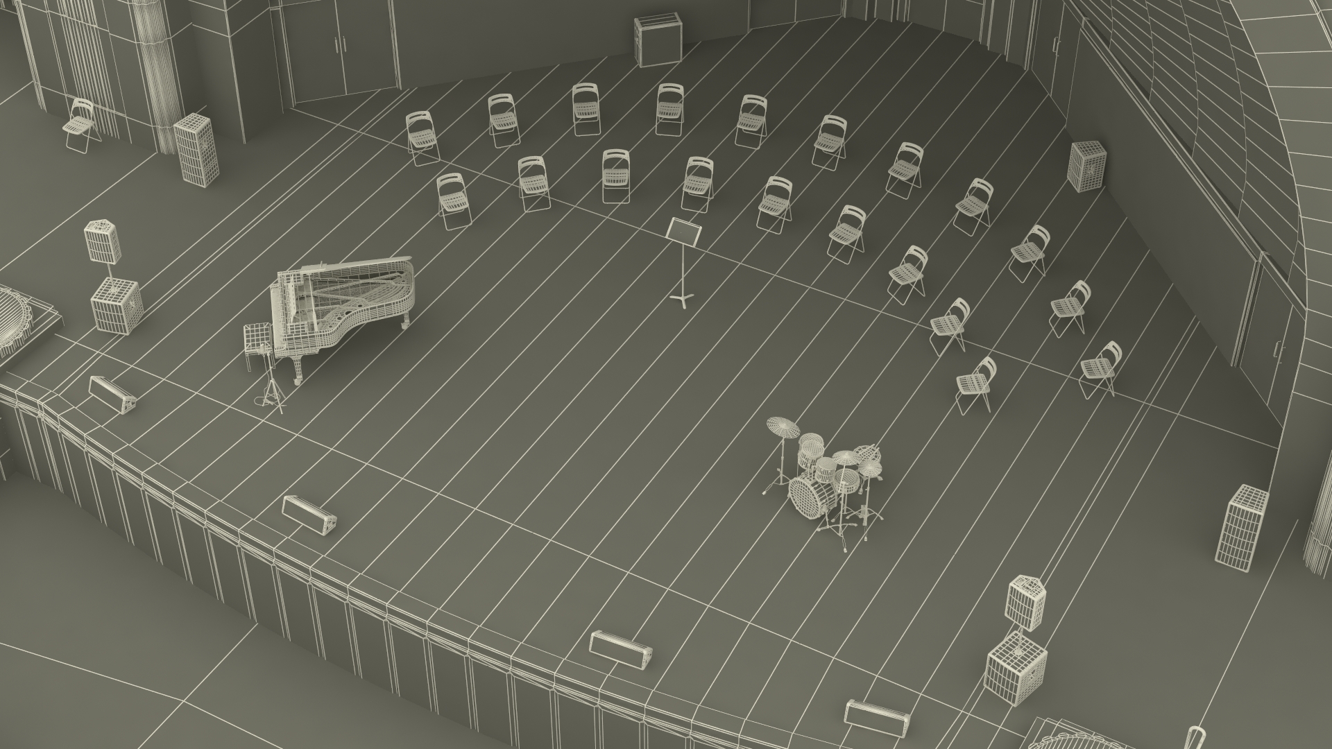 3D Park Band Shell and Seating with Fur