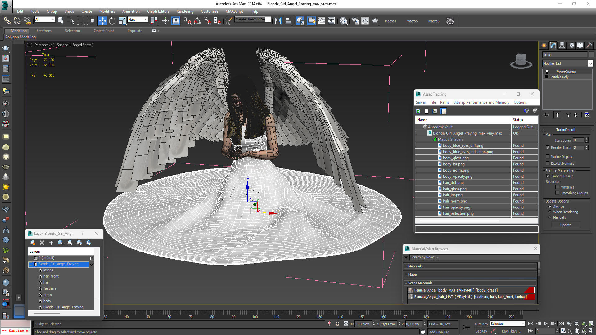 3D model Blonde Girl Angel Praying
