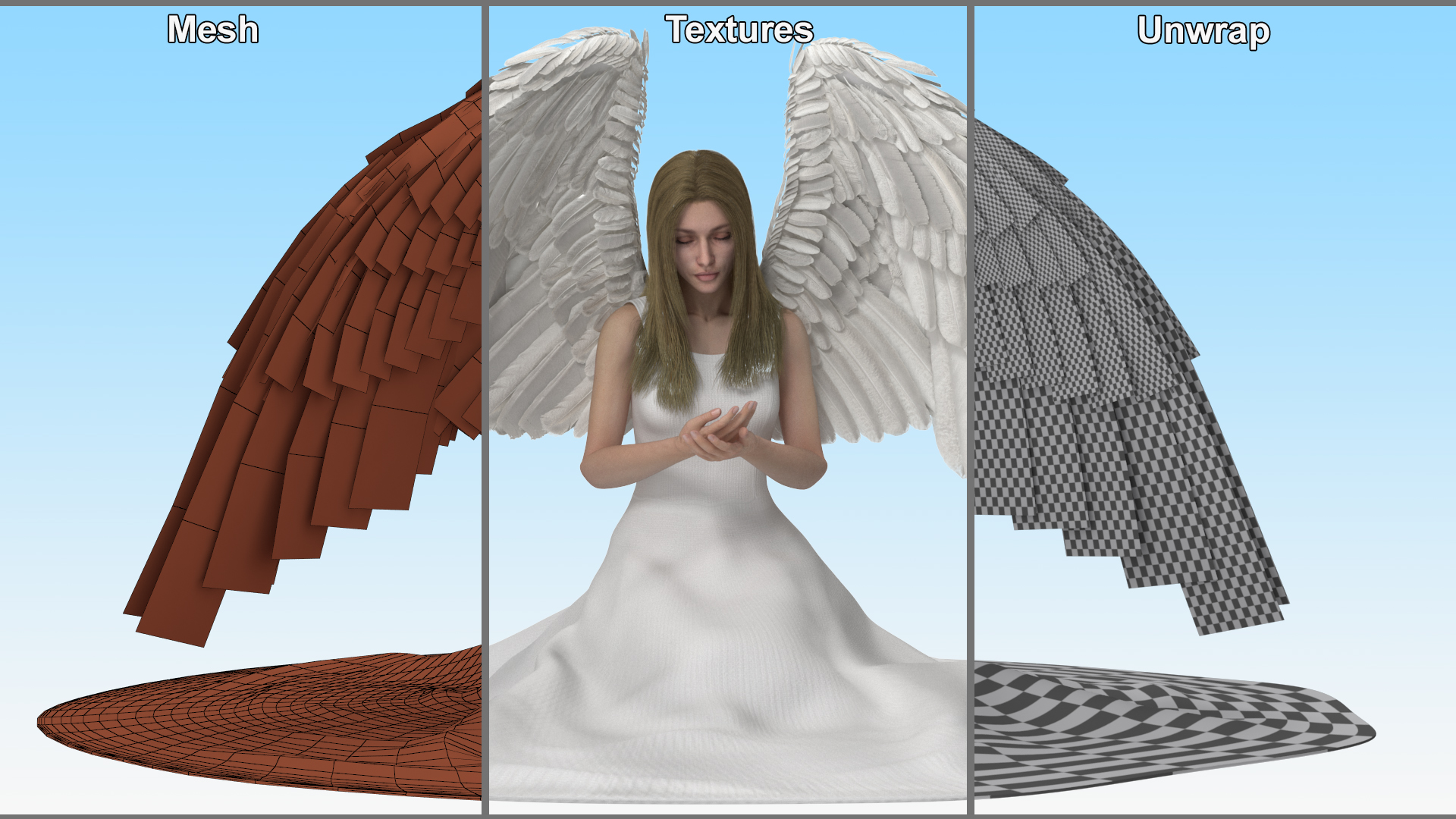 3D model Blonde Girl Angel Praying