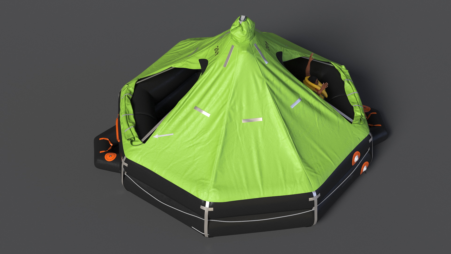 Inflatable Life Raft with Survivor 3D model