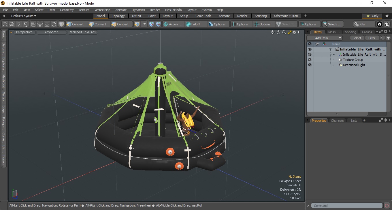 Inflatable Life Raft with Survivor 3D model