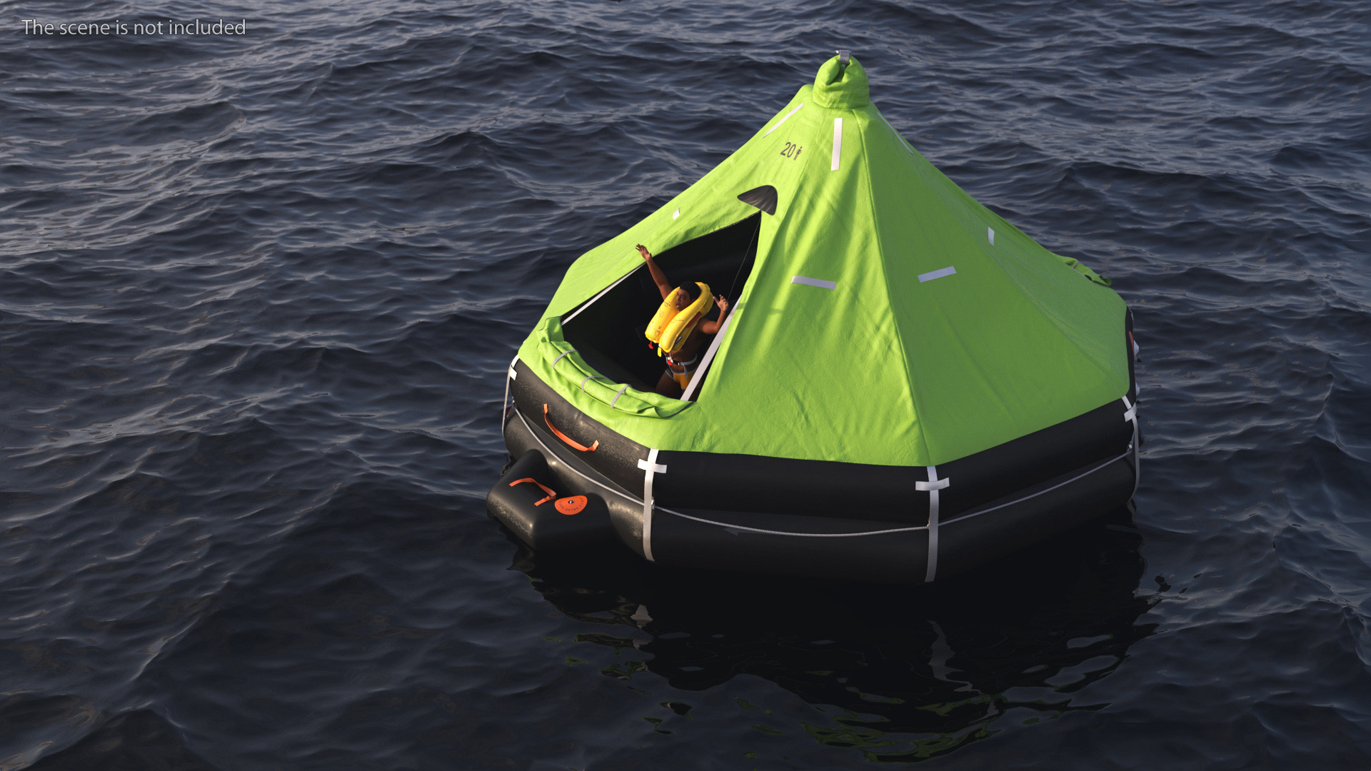 Inflatable Life Raft with Survivor 3D model