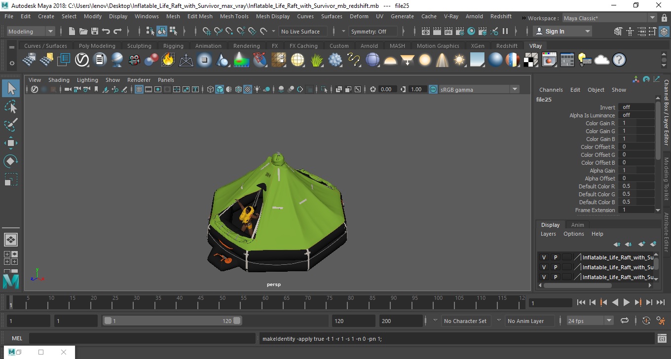 Inflatable Life Raft with Survivor 3D model
