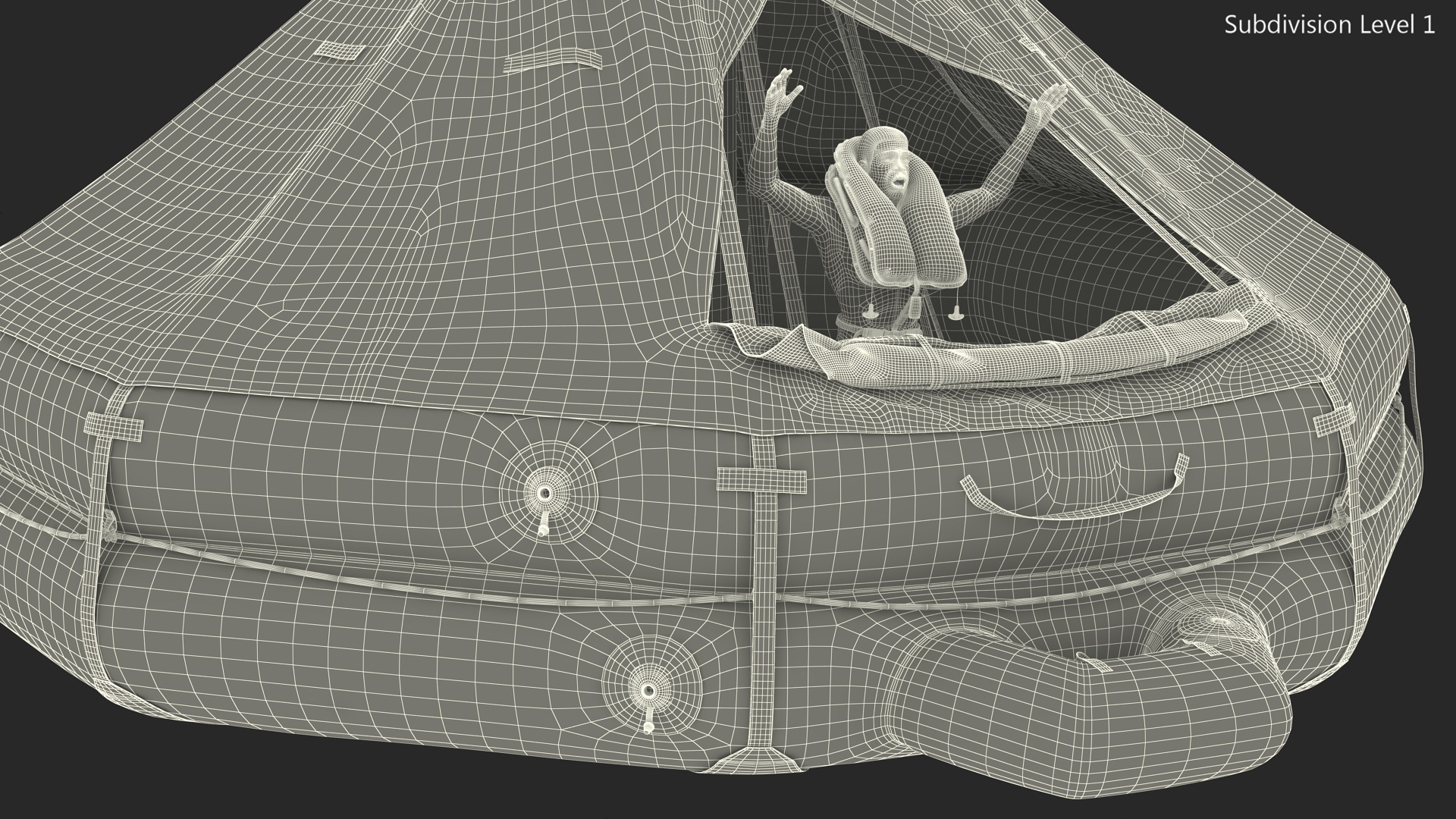 Inflatable Life Raft with Survivor 3D model