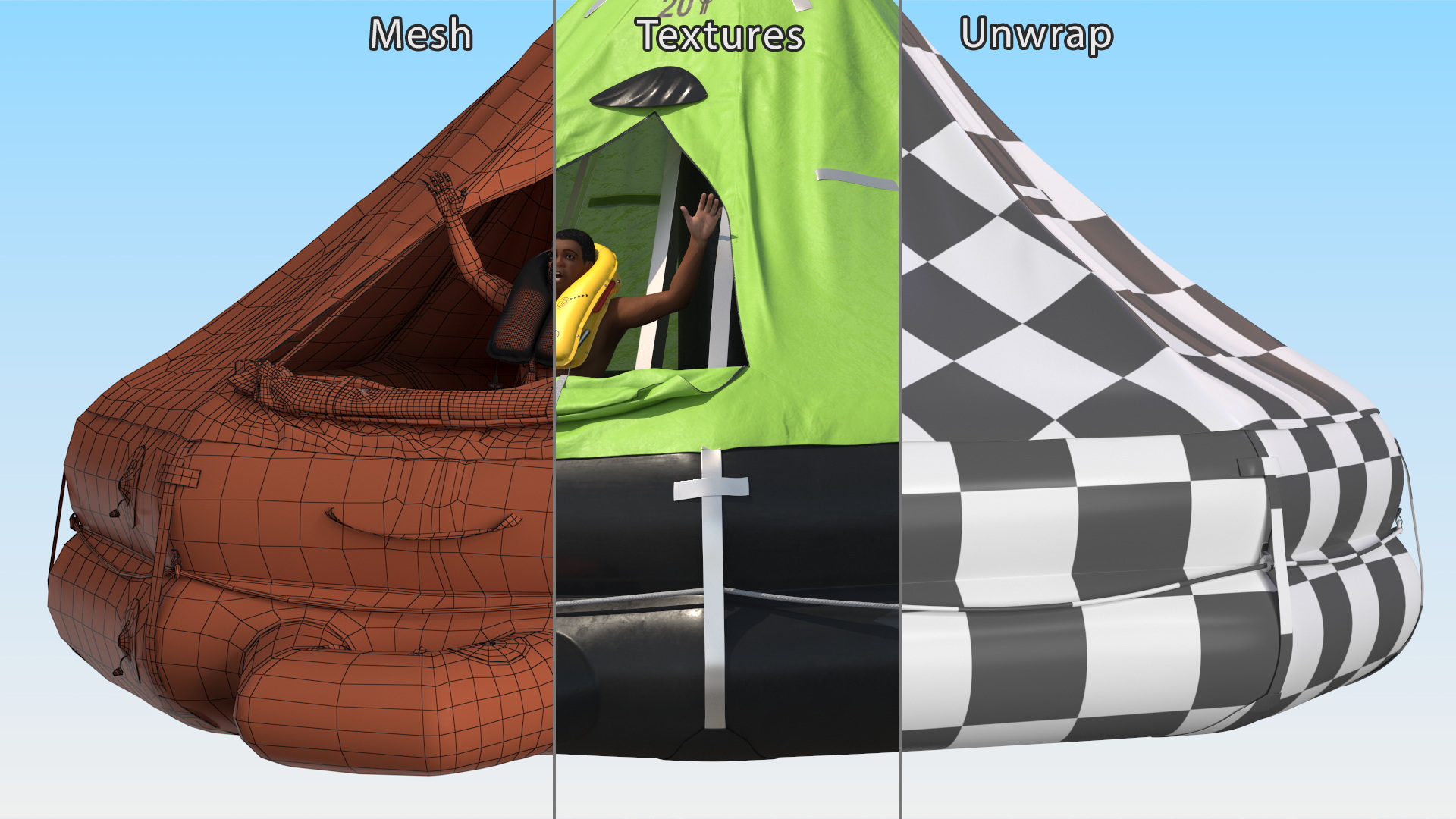 Inflatable Life Raft with Survivor 3D model