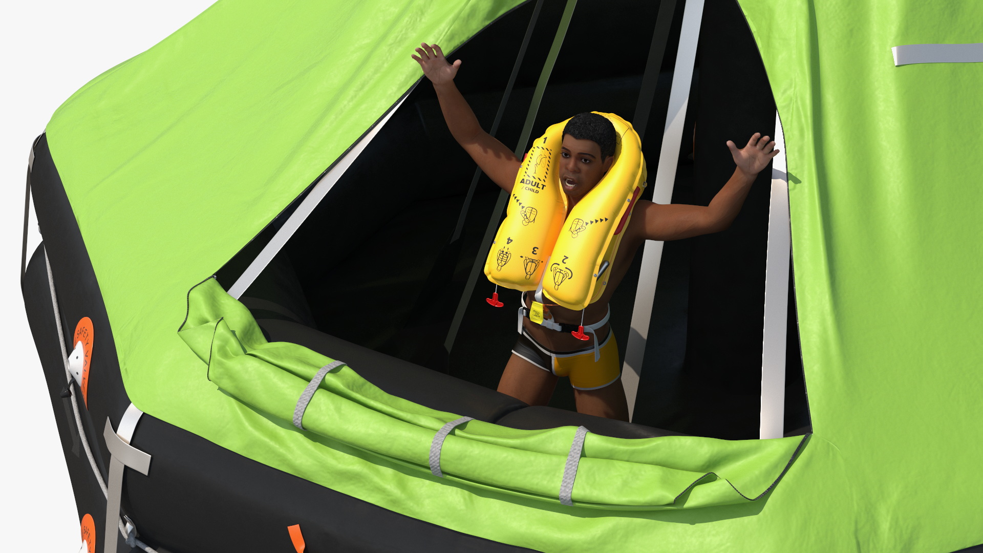 Inflatable Life Raft with Survivor 3D model