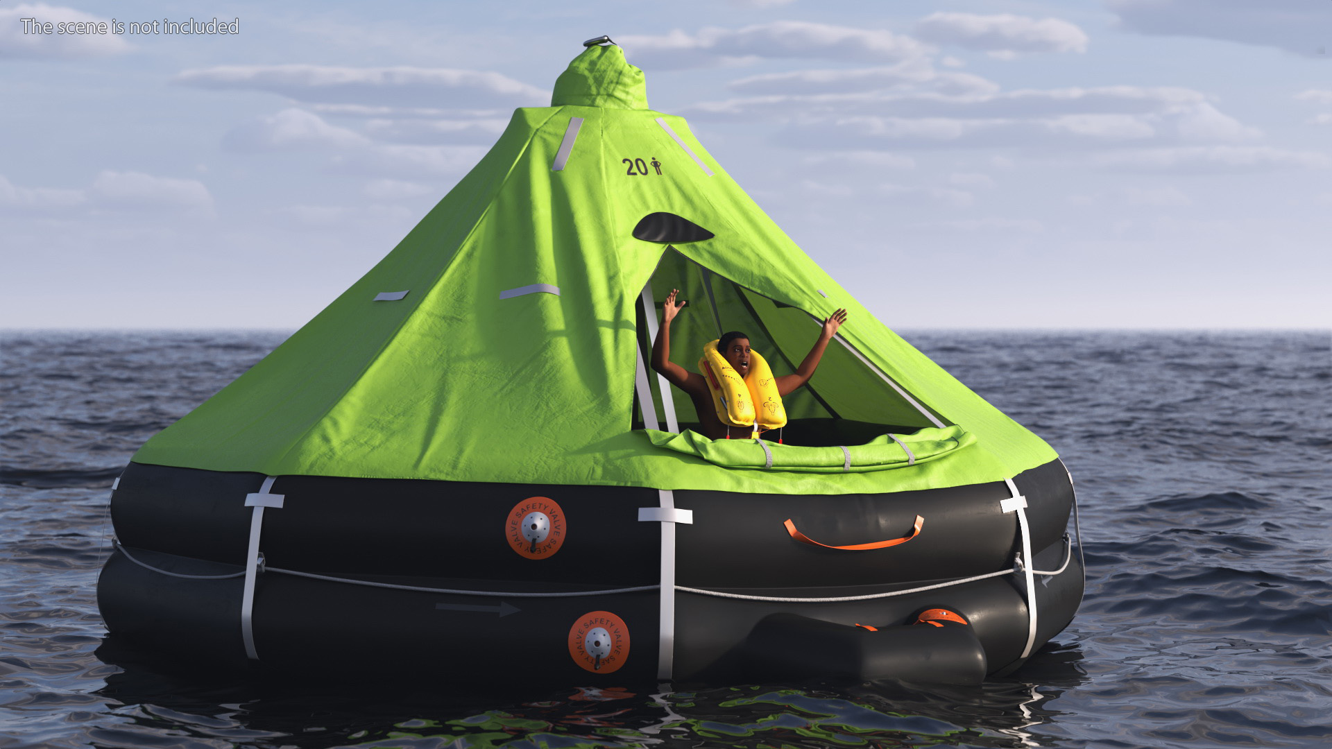 Inflatable Life Raft with Survivor 3D model