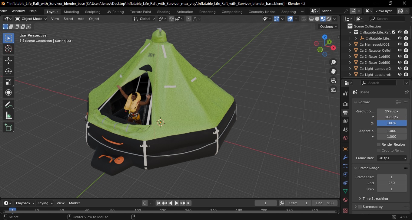Inflatable Life Raft with Survivor 3D model