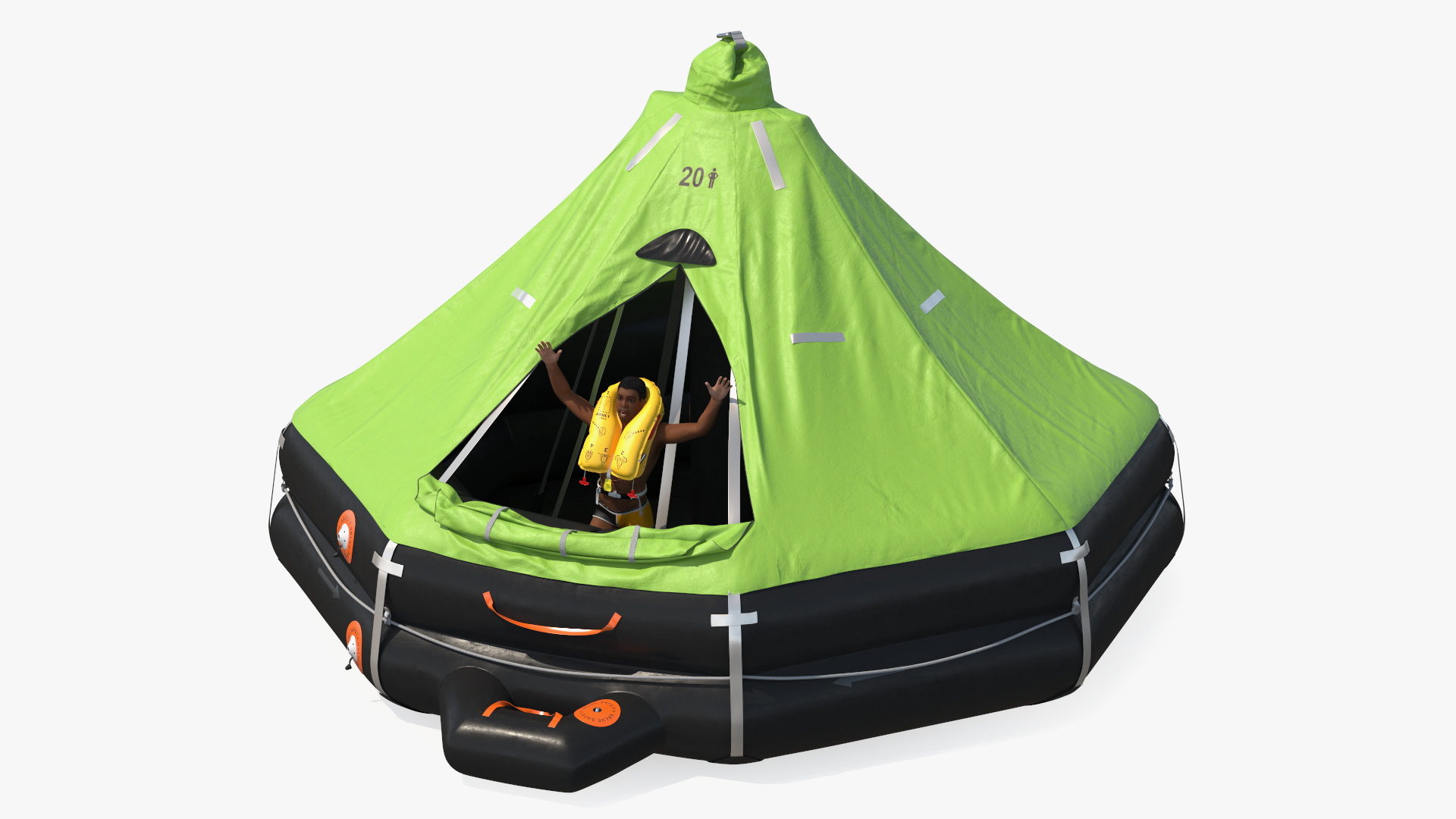 Inflatable Life Raft with Survivor 3D model