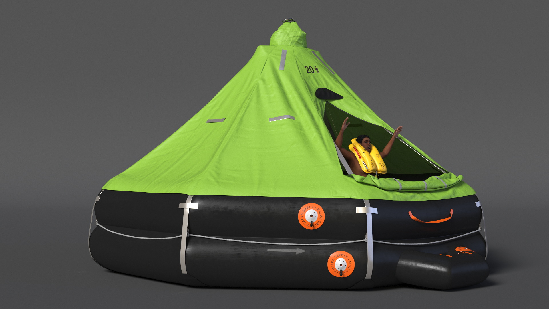 Inflatable Life Raft with Survivor 3D model
