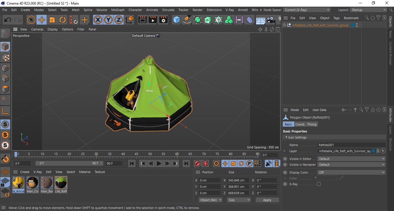 Inflatable Life Raft with Survivor 3D model