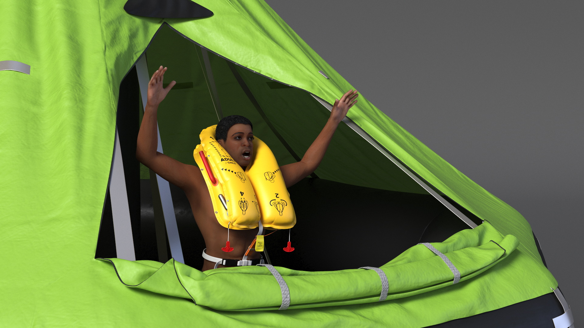 Inflatable Life Raft with Survivor 3D model