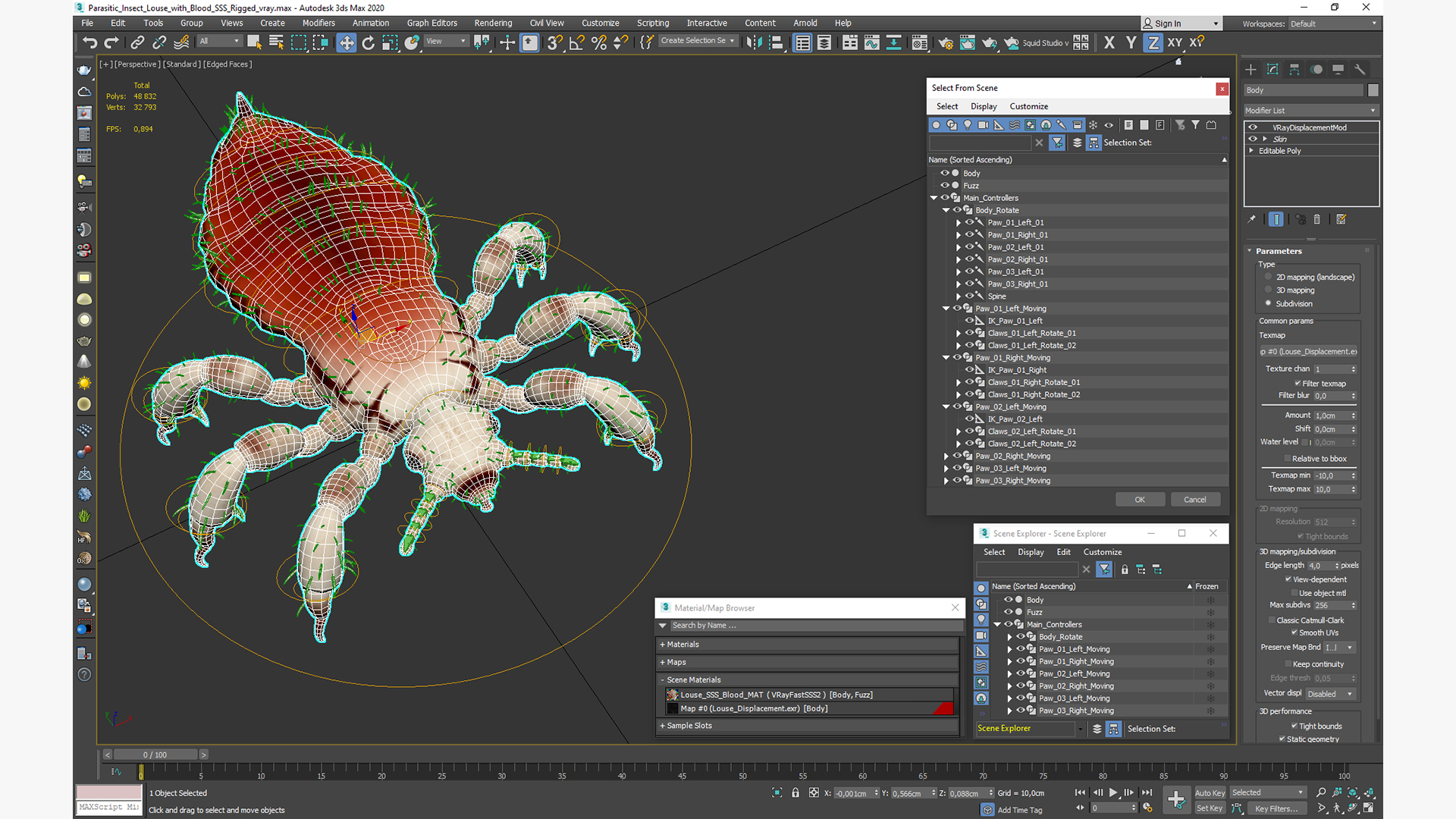 Parasitic Insect Louse with Blood SSS Rigged 3D model