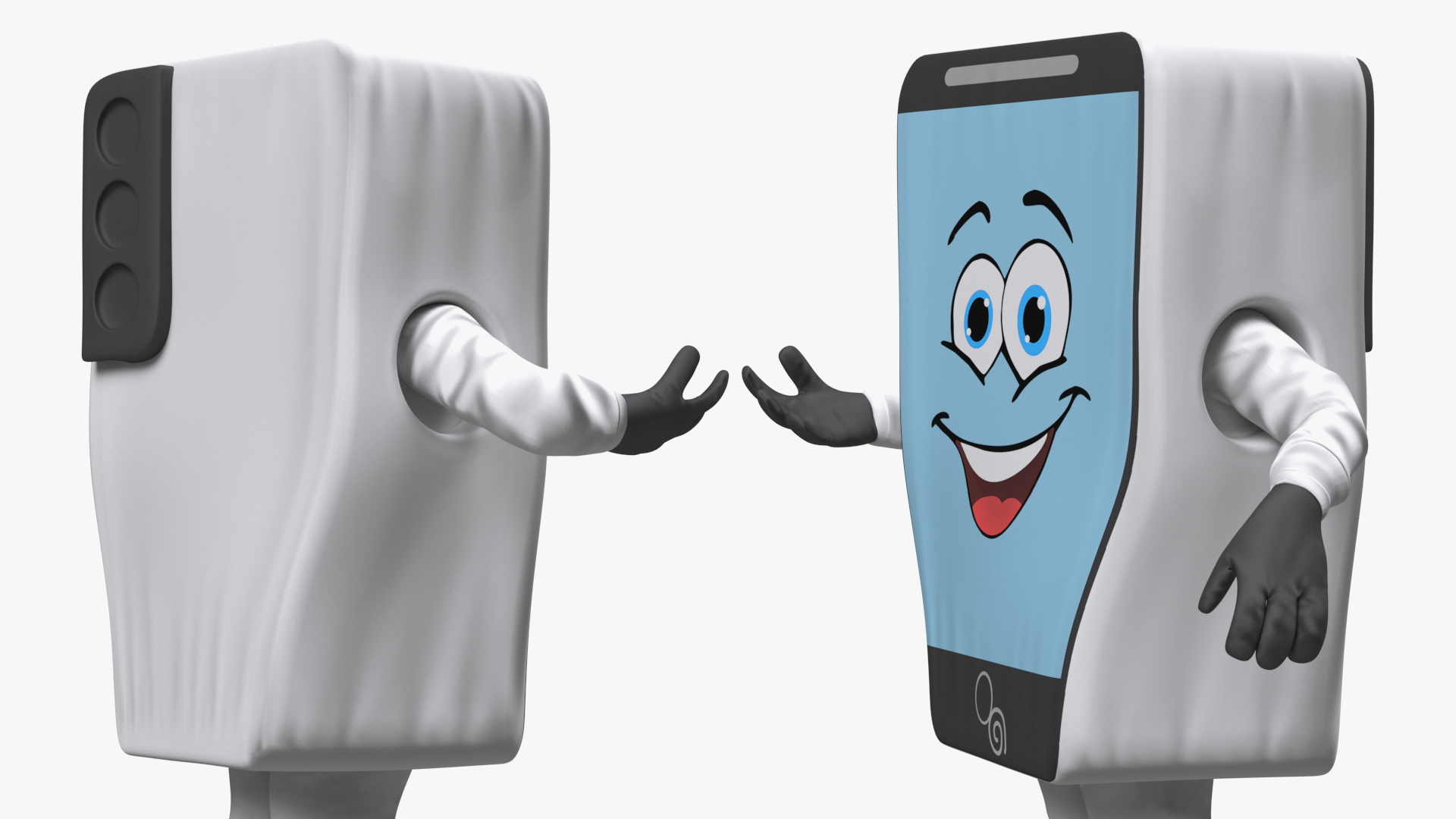 3D model Smiling Mascot Character Mobile Phone Walking