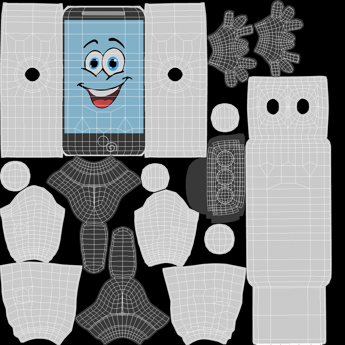 3D model Smiling Mascot Character Mobile Phone Walking