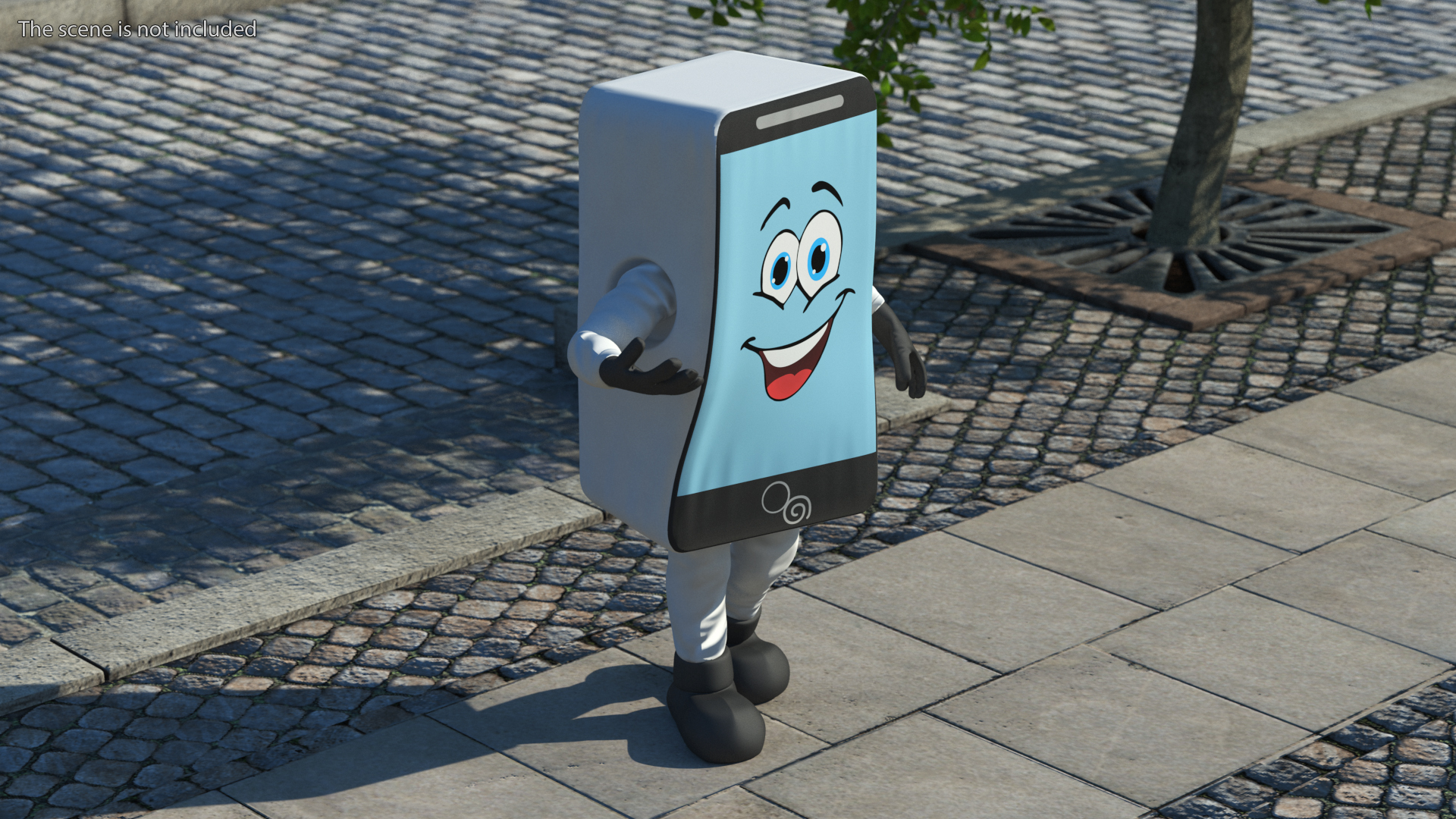 3D model Smiling Mascot Character Mobile Phone Walking