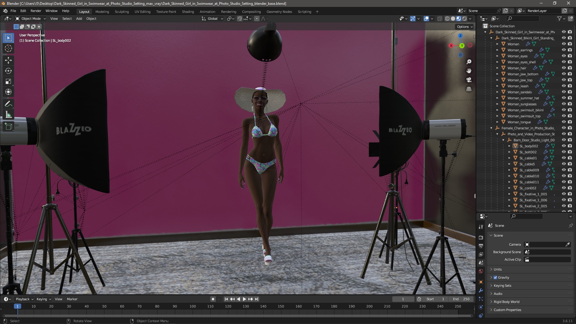 3D Dark Skinned Girl in Swimwear at Photo Studio Setting model