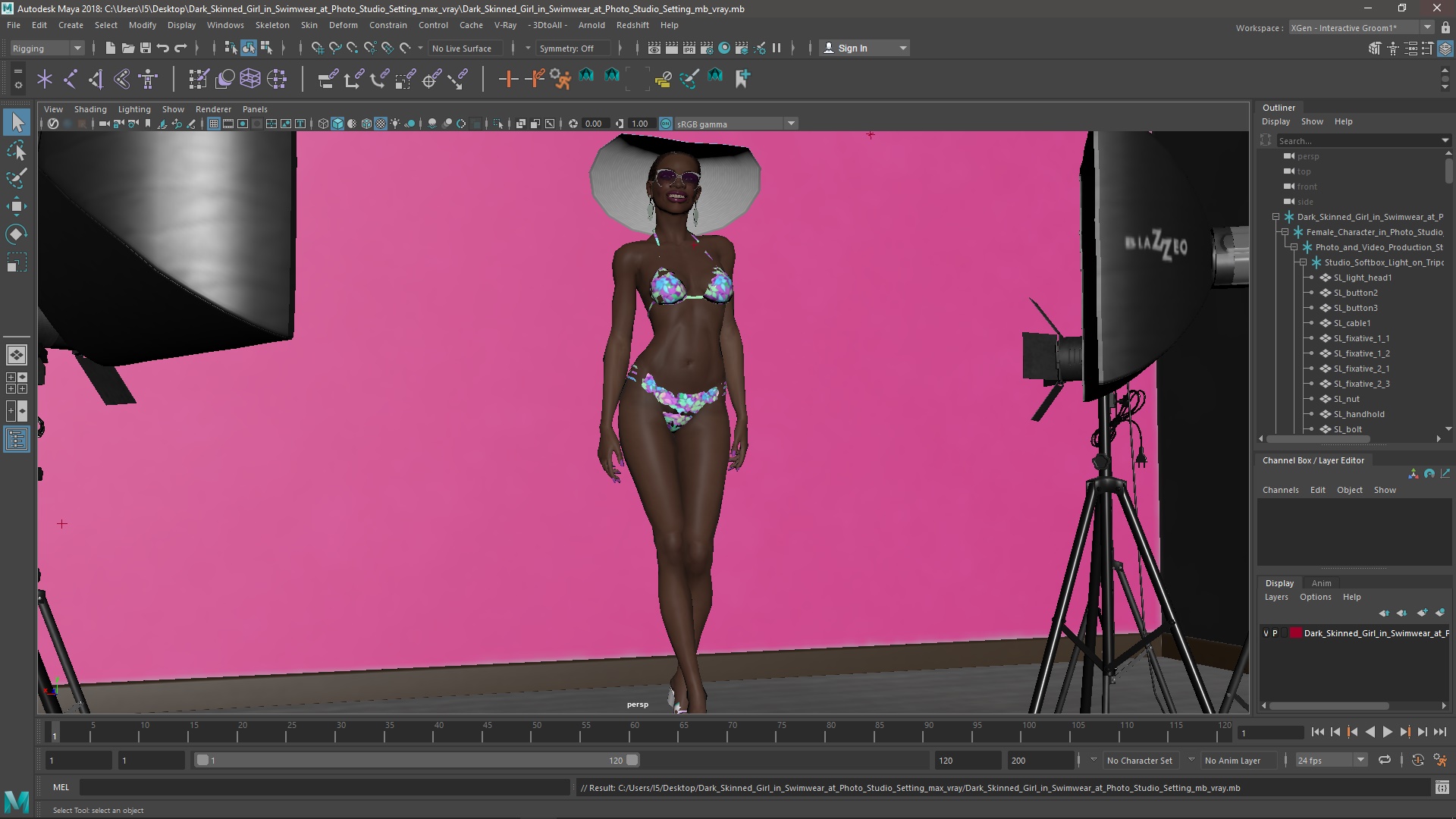 3D Dark Skinned Girl in Swimwear at Photo Studio Setting model