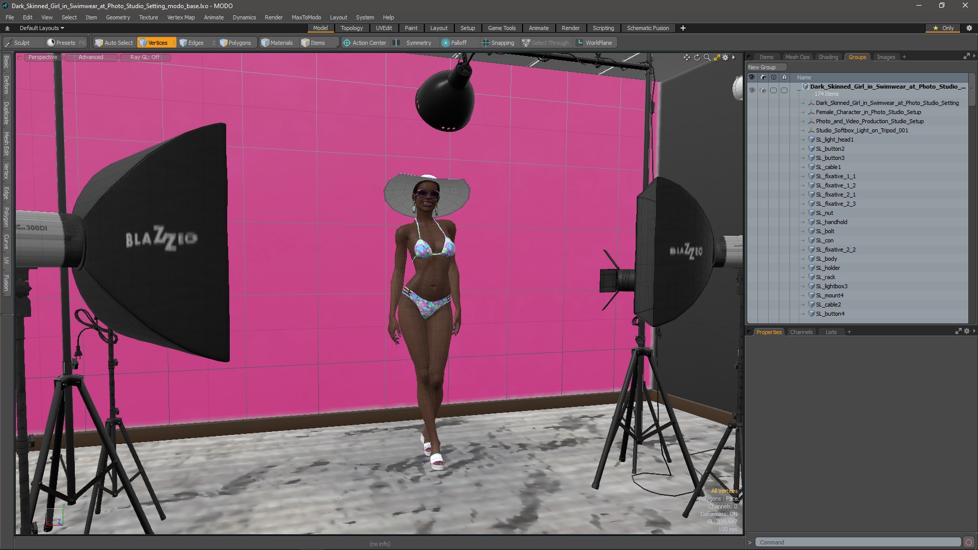 3D Dark Skinned Girl in Swimwear at Photo Studio Setting model