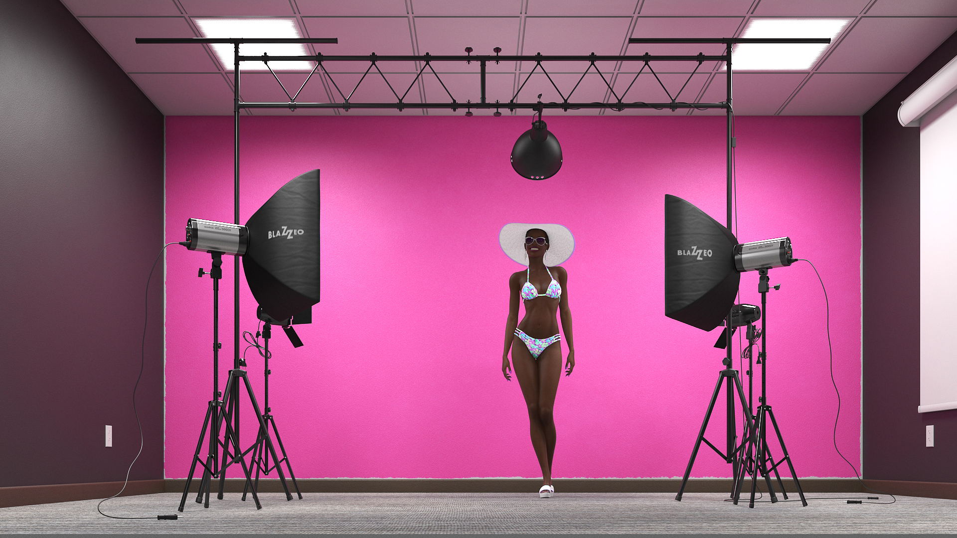 3D Dark Skinned Girl in Swimwear at Photo Studio Setting model