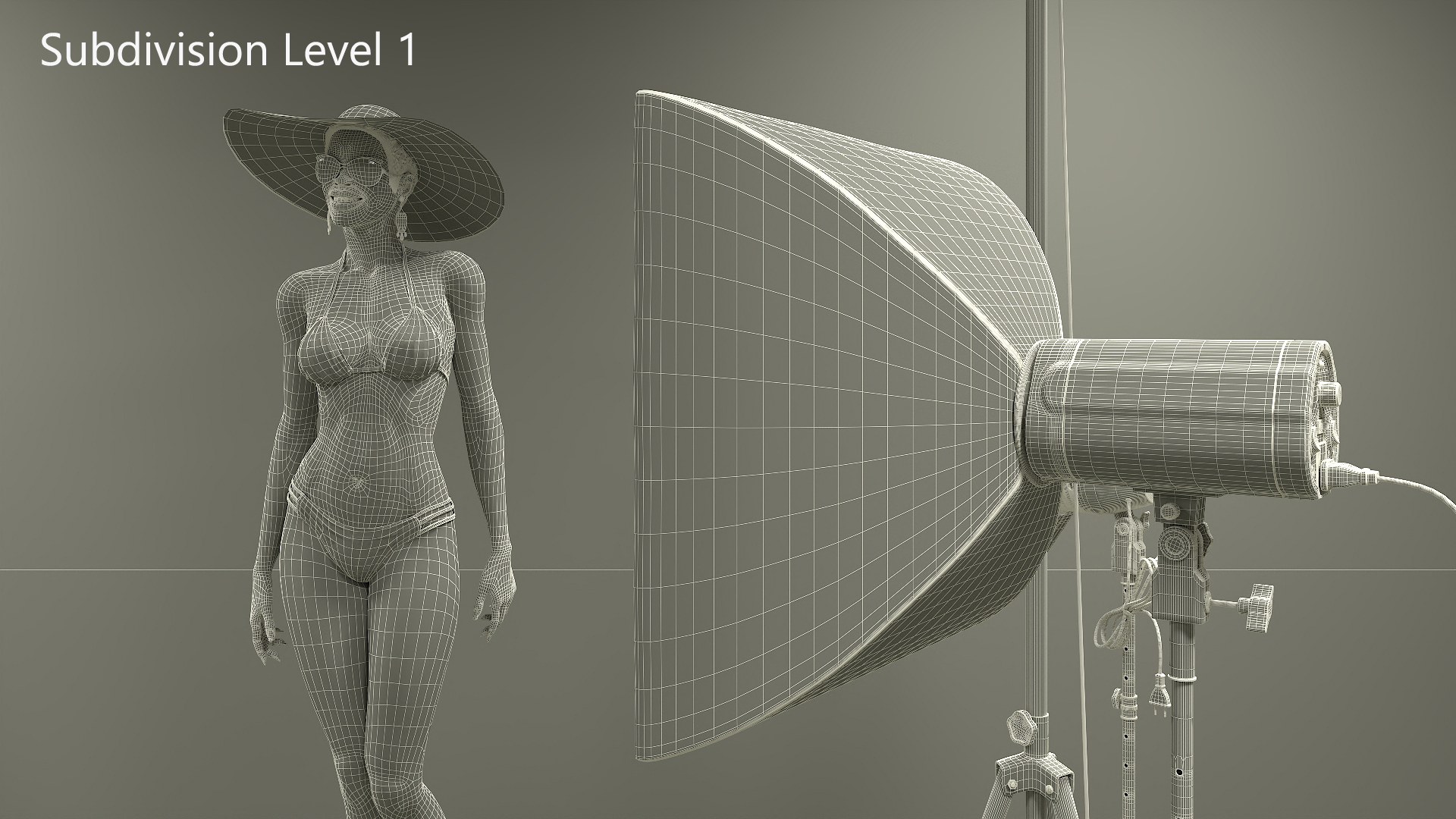 3D Dark Skinned Girl in Swimwear at Photo Studio Setting model