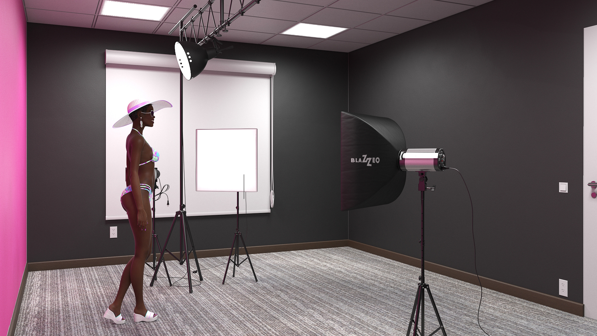 3D Dark Skinned Girl in Swimwear at Photo Studio Setting model